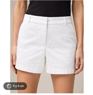 LOFT Floral Eyelet Shorts Size 14 White Embroidered Chino